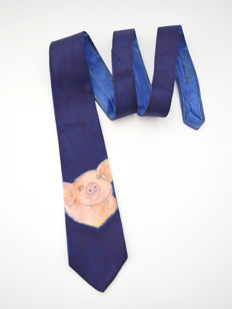 RitzySilk's tweet photo. Just listed and ready for purchase this darling hand painted pig tie. https://t.co/juZk3Mp8lc