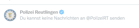 The_freaky_lock's tweet photo. @PolizeiRT Vielen Dank! Meine Erreichbarkeit gebe ich Ihnen gerne, nur kann ich Ihnen leider keine DM schreiben. Wenn Sie mir eine schreiben, antworte ich aber gerne! https://t.co/C1HaUhCWIR