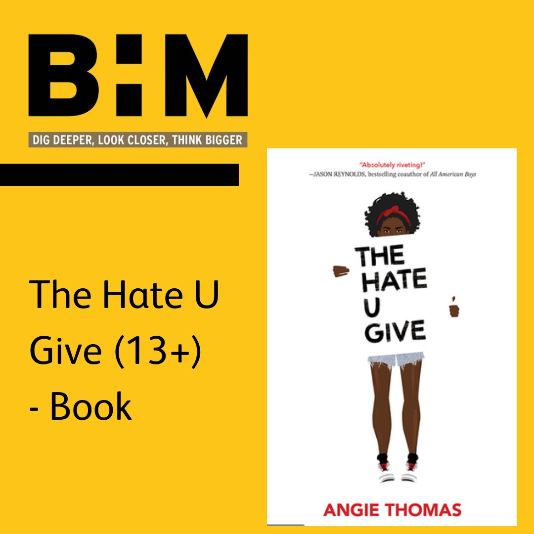 The Hate U Give (13+) - Book
This novel is about a teenage girl who grapples with racism, police brutality, and activism after witnessing her black friend murdered by the police. https://t.co/8HshxnoHpq