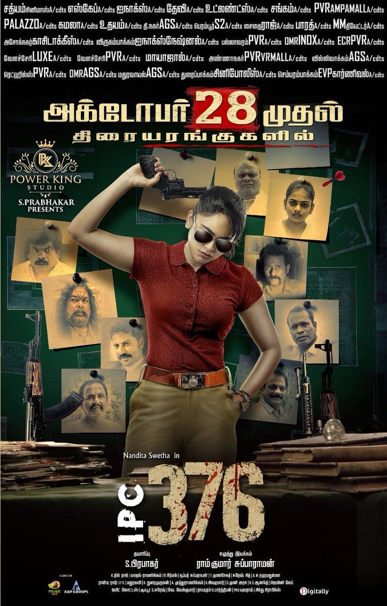 venujitheboss's tweet photo. .@Nanditasweta's Cop thriller #IPC376 , releasing this October 28th in theatres!

#RamkumarSubbaraman @Prabhakarpkstud #PowerKingStudio @itzRajeshMusic @nirmalcuts @AandPgroups @MangoMusicTamil @digitallynow @proyuvraaj https://t.co/Bw9uis69AI