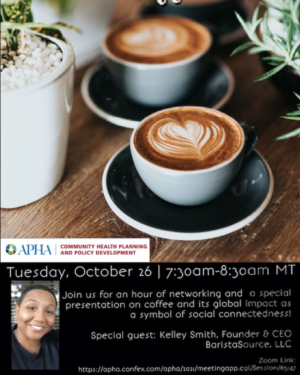 CHPPD_APHA's tweet photo. Coffee hour starting soon!  #chppdsection #speakforhealth #publichealthforpublicsafety #apha21 https://t.co/zEfes5QQJO