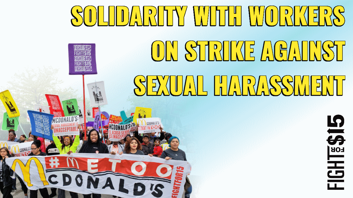 FightForAUnion's tweet photo. BREAKING: Fast-food workers are on STRIKE to demand that McDonald's listen to survivors and fix rampant sexual harassment in McD’s stores.

Stand in solidarity: https://t.co/7iPJfiebvF 

#FightFor15 #metoo #Striketober https://t.co/qGLk1ngIGx