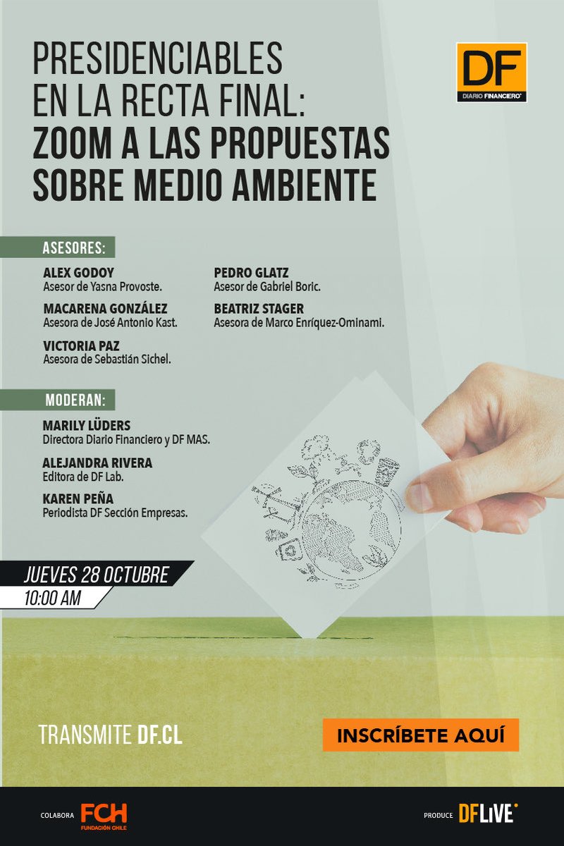 Seguimos contribuyendo a poner los temas relevantes de futuro!!  Hoy es el día para conocer las propuestas concretas de los candidatos en temas de sustentabilidad. Que más ad hoc en tiempos de COP26!!