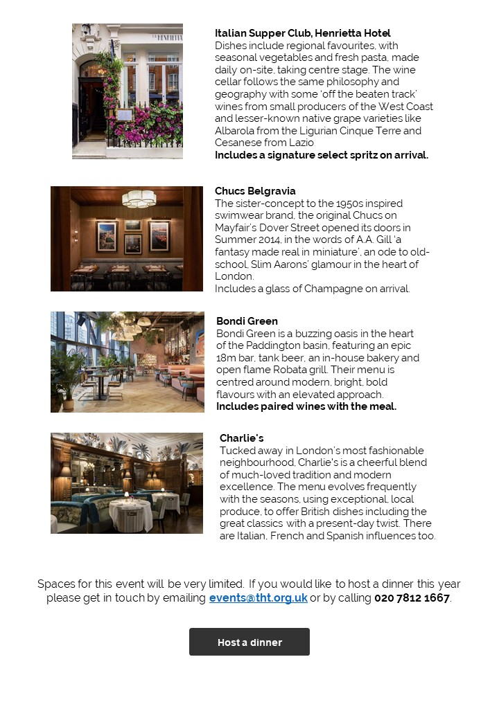 THTfairies's tweet photo. Are you hoping to join us for our annual foodie fundraiser #THTSupperClub this November?
We still have some fabulous restaurants available to pick from below throughout the first two weeks of November.
Don't miss out, book your ticket now! 💙
Email events@tht.org.uk https://t.co/d7isZZPgPm