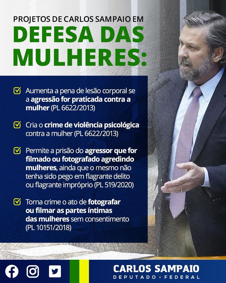 PSDBCampinas's tweet photo. A minha luta em defesa das mulheres está refletida nos projetos de lei que apresentei na Câmara Federal. Chega de violência, abuso e desrespeito para com as mulheres! #CarlosSampaio #DefesaDasMulheres https://t.co/RMwmjCp52n