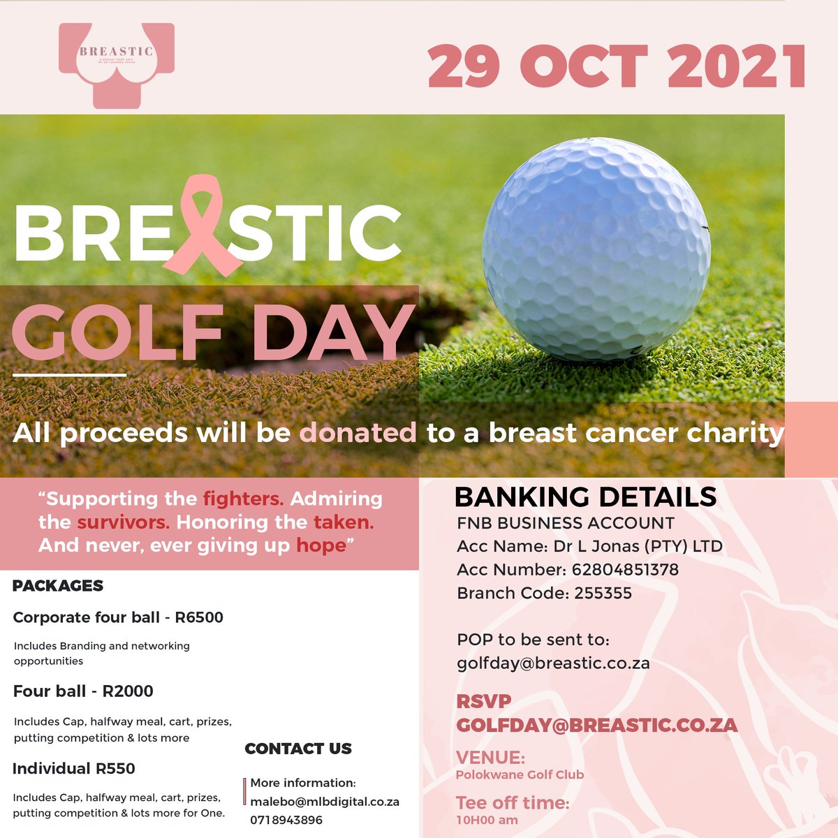 Breastic_'s tweet photo. We’re getting closer to the Breastic Golf Day. 💃🏾🏌️‍♀️⛳️ Awesome prizes to be won. RSVP today and help us close off breast cancer awareness month 💕 All proceeds will be donated to Pink Drive 🎀 #BreastCancerAwarenessMonth https://t.co/UUeX3qNbCB
