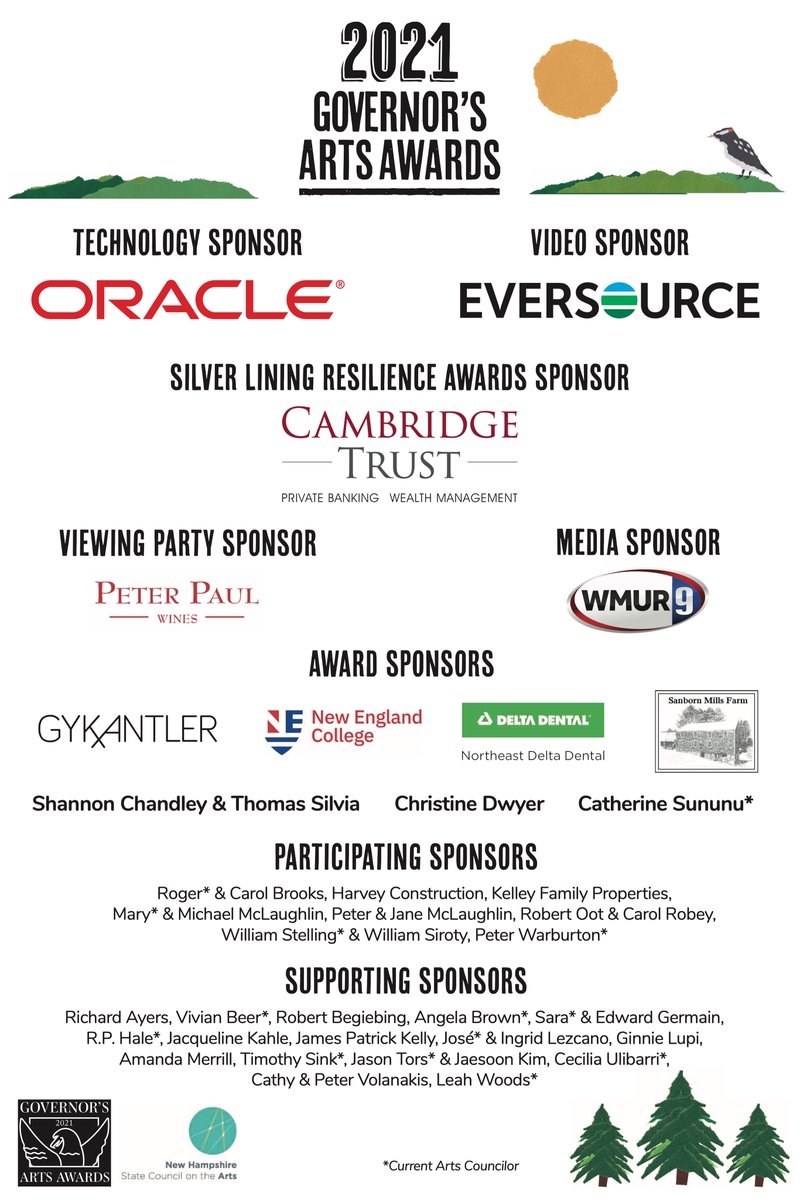 NHArtsCouncil's tweet photo. Today's the day – join us on Facebook or YouTube at 5 PM (links in responses)! Many thanks to sponsors @Oracle, @EversourceNH, @CambridgeTrust, @peterpaulwines, @WMUR9, and all of our sponsors! #NHArts #ArtsConnectNH #NHCreativeEconomy https://t.co/JuAZWKw2Ve