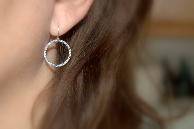 Thanks for the kind words! ★★★★★ 'Love them! Very cute and dainty.' lindy9254culp etsy.me/3jFxEee #etsy #silver #circle #minimalist #circleearrings #danglehoops #smallhoopearrings #silverhoopearring #minimalistearrings #hammeredhoops