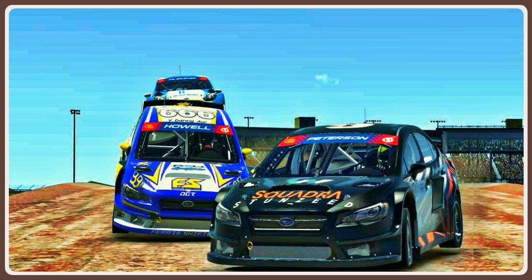 RooRally666's tweet photo. Another race pretty much ended on the first lap by another drivers incident, I'd go so far as to say the jump at Phoenix is more unpredictable than the Iowa jump🤷‍♂️🤣still not my time to shine I guess 🤣 #simracing #Rallycross https://t.co/P3rMVoAQSF