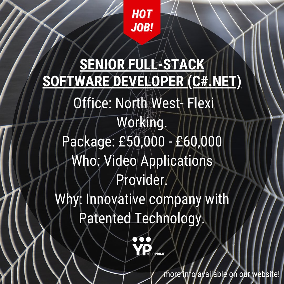 yourprimerec's tweet image. 🕸️ Senior Full Stack Software Developer (C#.Net) 🕸️ 
Contact Jack on:
📧 Jack@yourprimerecruitment.com
📞 01615 468034  or 07458160960

#SENIORFULLSTACKDEVELOPER #SOFTWAREDEVELOPER #NORTHWESTJOBS #FLEXIBLEWORKING