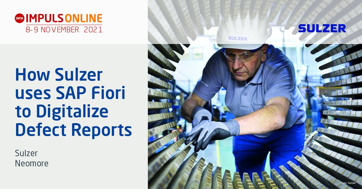 Join the Swedish SAP user conference IMPULS Nov 8-9. Online and free of charge to all users. Hear how <a href="/SulzerLtd/">Sulzer</a> is using <a href="/SAP/">SAP</a> Fiori to digitalize defect reports - one of our many customer presentations. sapsa.se/events/impuls-…