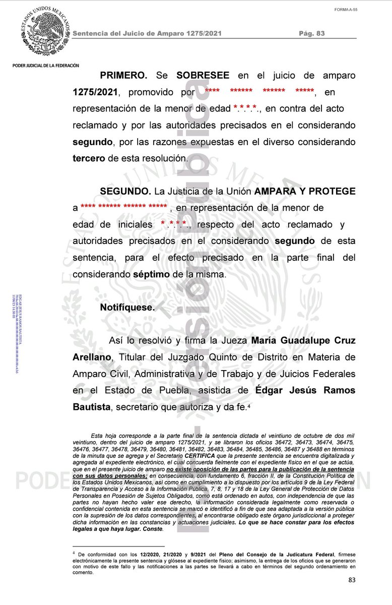 Jueza de Distrito en Puebla analiza la constitucionalidad para otorgar vacuna (Covid-19) a menor de edad. Se concede amparo. No una de tantas suspensiones sino el análisis de fondo.
Si les interesa, aquí el link de la sentencia: bit.ly/3EcnPMo