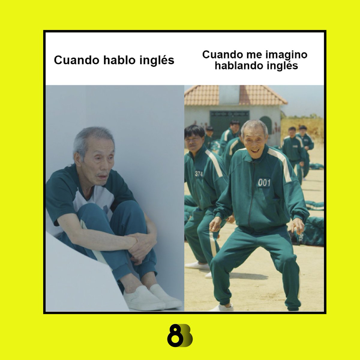 IracheAncin's tweet photo. El inglés en nuestra cabeza siempre pinta mejor 😂

#8belts #humor #squidgame #meme #unidiomaen8meses https://t.co/AJ1k3NeqjH