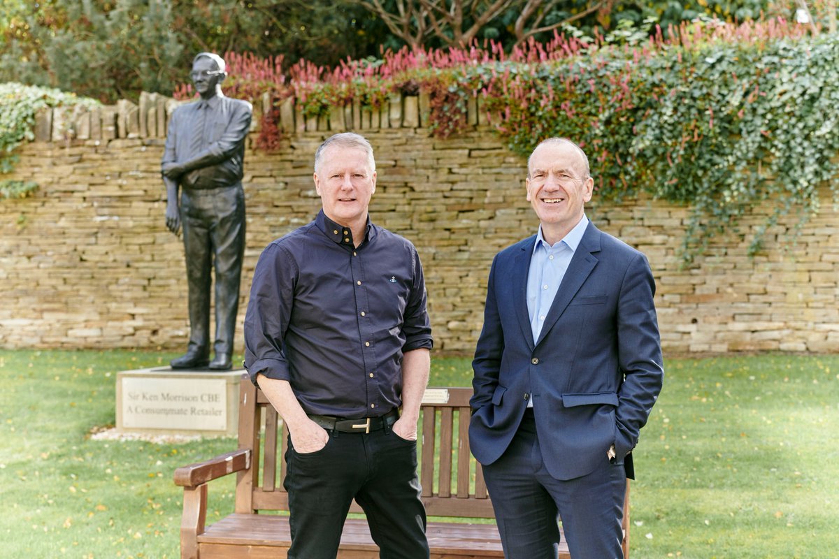 A statement of intent surely that Morrisons will remain true to its heritage? Sir Terry Leahy, former Tesco boss and on buyer CD&amp;R's team, and CEO David Potts in front of statue of Sir Ken Morrison. Pic marking Morrisons 'first day as a private company since 1967'. (Tomorrow.)