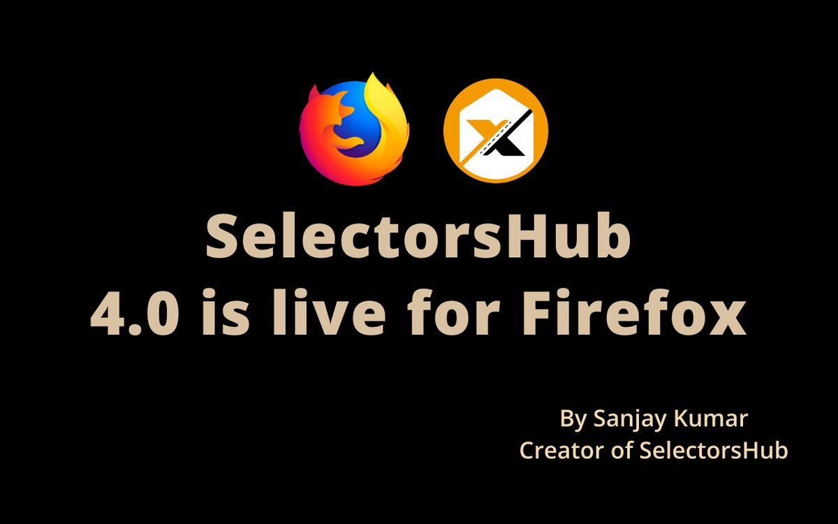 SanjayKumaarr's tweet photo. #release: SelectorsHub 4.0 is now available for Firefox!!🎉🥳
https://t.co/9hLOrQ0LLB

#selectorshub #firefoxaddon #firefox #xpathaddonforfirefox #xpathaddon https://t.co/py2OPgguGZ
