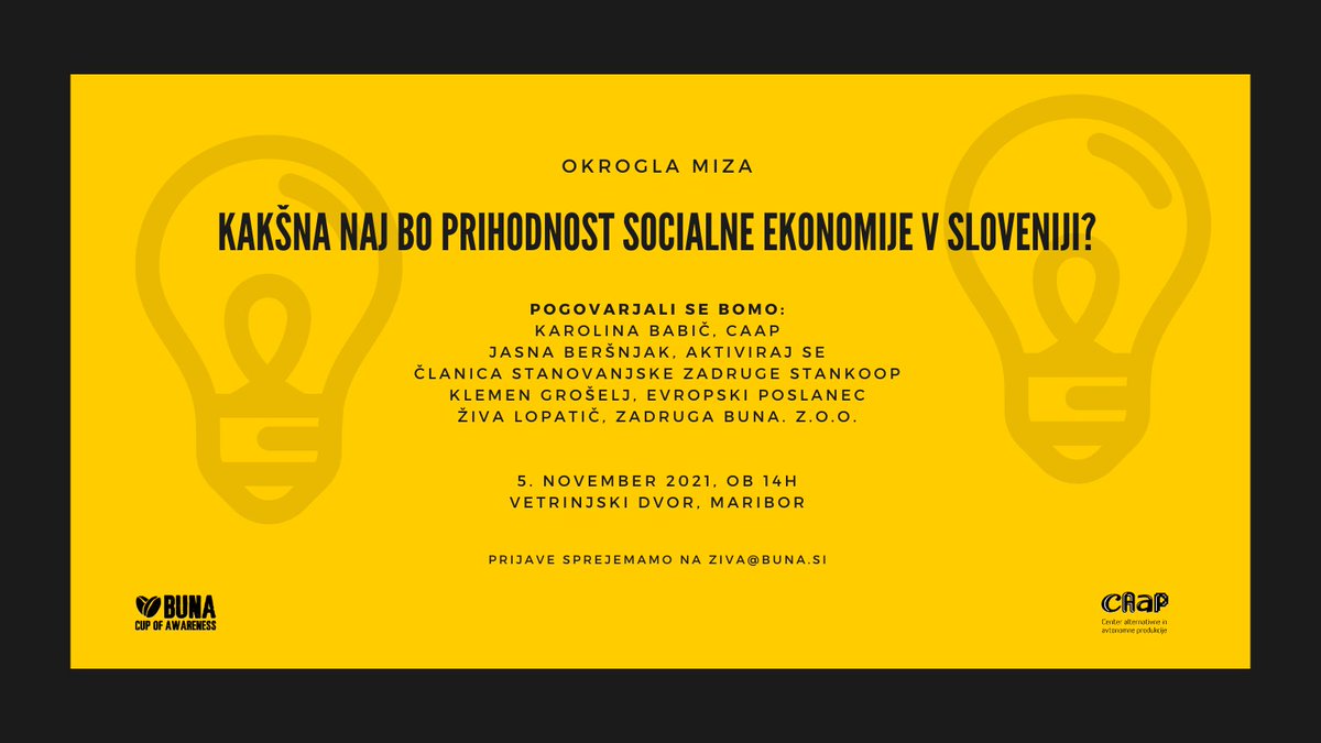 Okrogla miza o prihodsnoti socialne ekonomije v Mariboru, 4. 11. 2021, ob 14h. Pridi! Prijavi se!
linkedin.com/events/kak-nan…
<a href="/CaapMaribor/">CAAP Maribor</a> <a href="/ZadrugaBuna/">BUNA</a> #socialnaekonomija