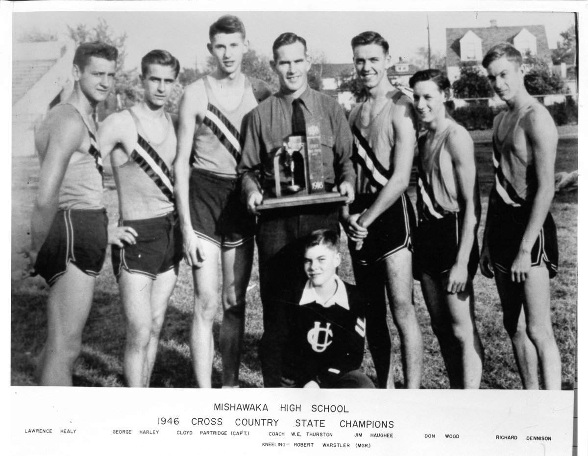 IHSAA1's tweet photo. 75 Years Ago Today (Oct. 26, 1946)
The Mishawaka Cavemen were named #IHSAA Cross Country Co-State Champions of the first-ever state meet! 🏆🥇🎽  @cavemensports @INTrackCCAssoc https://t.co/7fEUyJGjB9