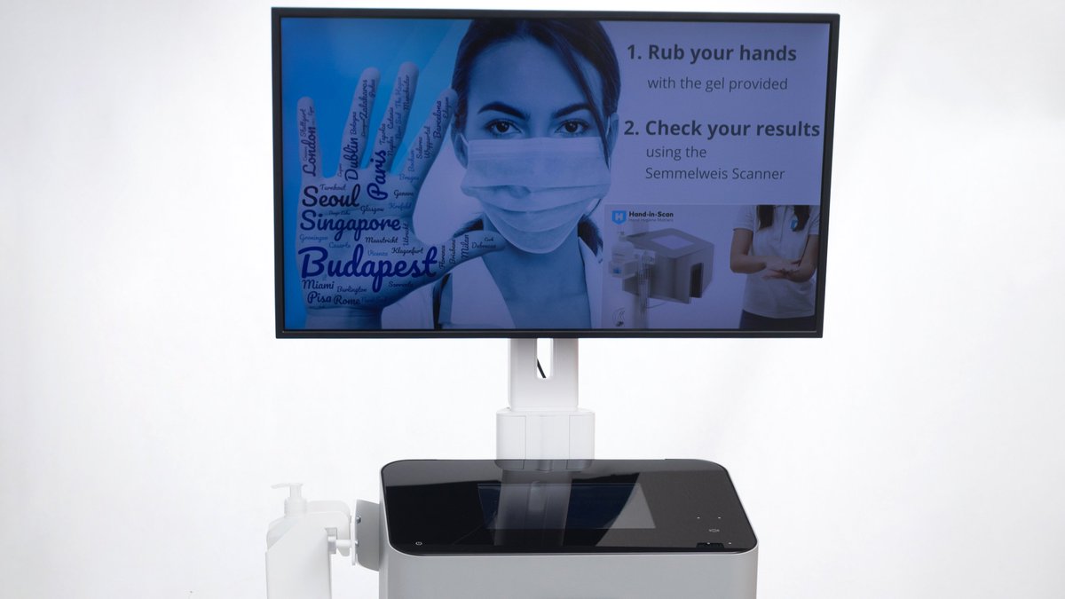 HandinScan's tweet photo. Are you coming to #MEDICA2021? Let’s meet during this year’s leading world forum for medicine (November 15-18, Düsseldorf, Germany). Visit the #HandInScan booth (Hall 10 / booth D24) to ✅ test our most advanced Semmelweis System (kiosk version) ✅ explore Semmelweis Rub&Go 🙌 https://t.co/JDDtZQKDgq