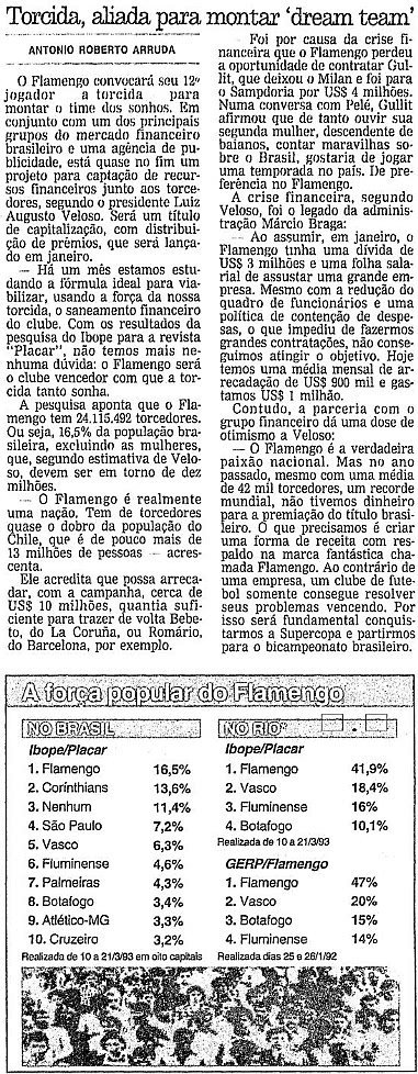 flahistoria's tweet photo. 26/10/1993 #flahistoria 
[📰O Globo]

Torcida, aliada para montar 'dream team' 
#FlaTorcida #Flamengo https://t.co/93tv06zk0i