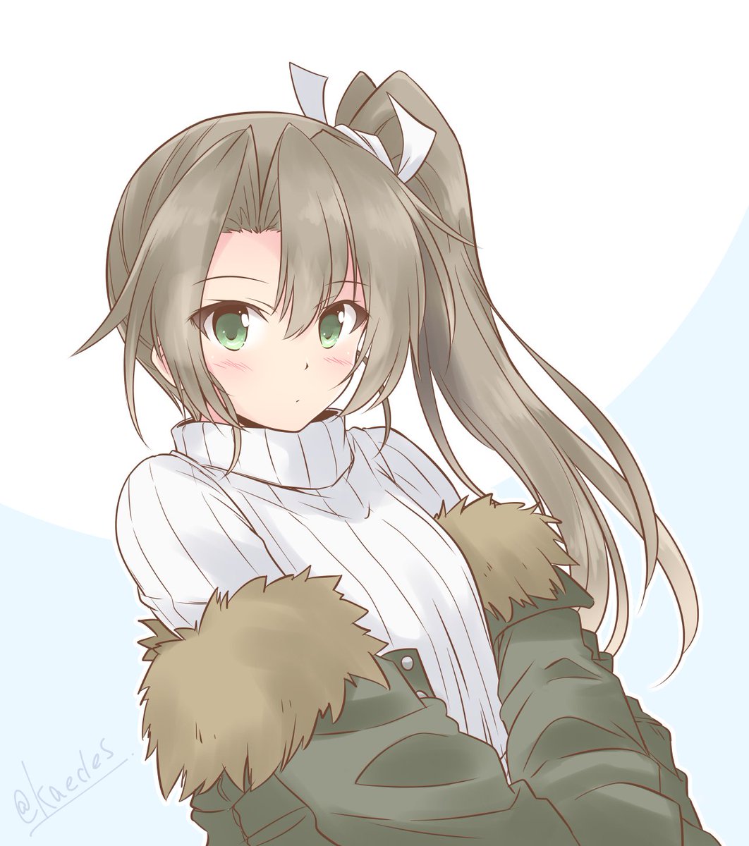 zuikaku (kancolle) 1girl solo green eyes sweater long hair white sweater side ponytail  illustration images