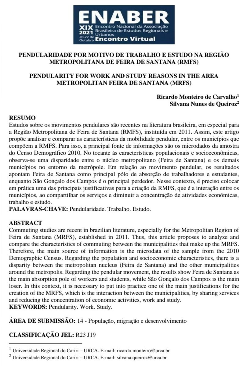 📚OMEC PUBLICAÇÕES (Anais de Congresso)

✍Ricardo Monteiro de Carvalho, Graduando em Ciências Econômicas (URCA), Bolsista de IC/CNPq (Edital Universal) e pesquisador do Observatório das Migrações no Estado do Ceará (OMEC), apresentou o Artigo completo no XIX ENABER.