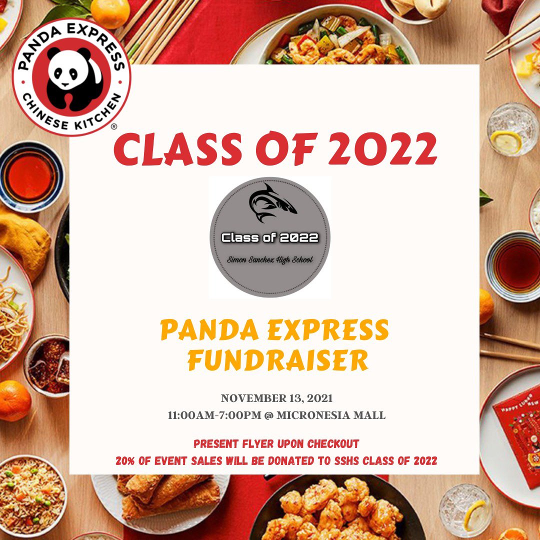 sshsco2022's tweet photo. Fundraiser Alert! 
Are you craving some Panda Express? Senior Class will hold their Panda Express Fundraiser on November 13, Saturday from 11am-8pm at the Micronesia Mall Food Court! See flyer for more information. Present 2nd slide upon checking out. 

See you all there! 🦈📣 https://t.co/7Jefyiji1k
