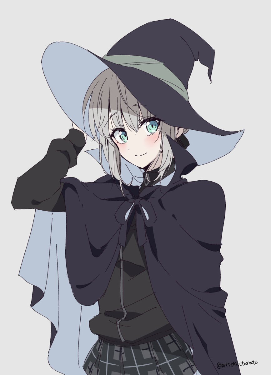 1girl hat solo skirt witch hat smile grey hair  illustration images