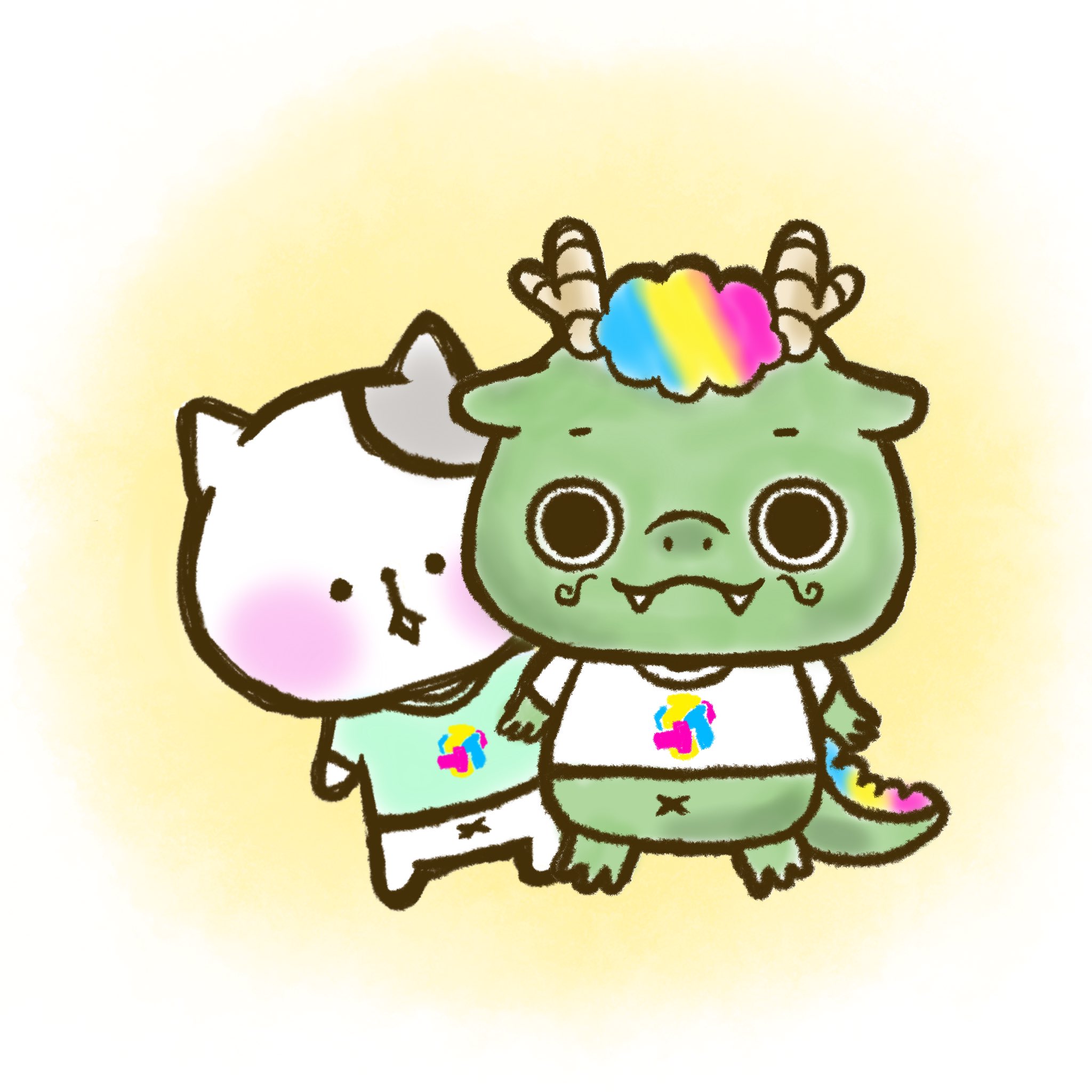 おこにゃん 会社で作った公式キャラクターを紹介します 名前は つっちー です おへその はおこにゃんとおそろい 公式キャラクター ゆるキャラ レインボーヘッドがファンキーでしょ 感謝の気持ち 絵 イラスト デジタル Ipad Procreate