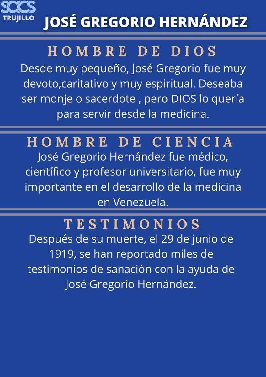 SacsTrujillo's tweet photo. Cada 26 de octubre se conmemora el Día de José Gregorio Hernández
Médico de los pobres💼💊
#Trujillo #beatojosegregoriohernandez #Trujillo #Venezuela #sacsavanza #sacstrujillo #Salud #paravenezuela https://t.co/fyCmpYLwrq