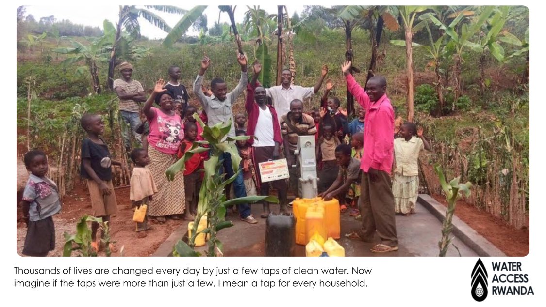 WaterRwanda's tweet photo. Thousands of lives are changed every day by just a few taps of clean water. Now imagine if the taps were more than just a few. I mean a tap for every households. #warwanda https://t.co/DvlaLKm2W9 https://t.co/IzRi7mseVX
