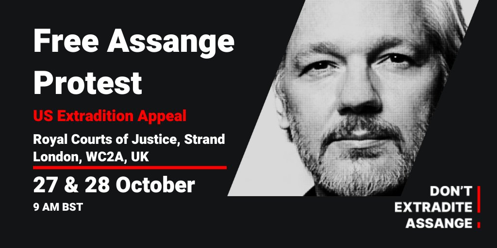 FreeAssangeNews's tweet photo. Tomorrow we'll be at The High Court for the US government’s appeal against the lower court’s earlier decision not to extradite Julian Assange. He remains in maximum security prison, despite winning his extradition battle last January.
#FreeAssangeNOW #DropTheCharges https://t.co/G4hn5hn8WL