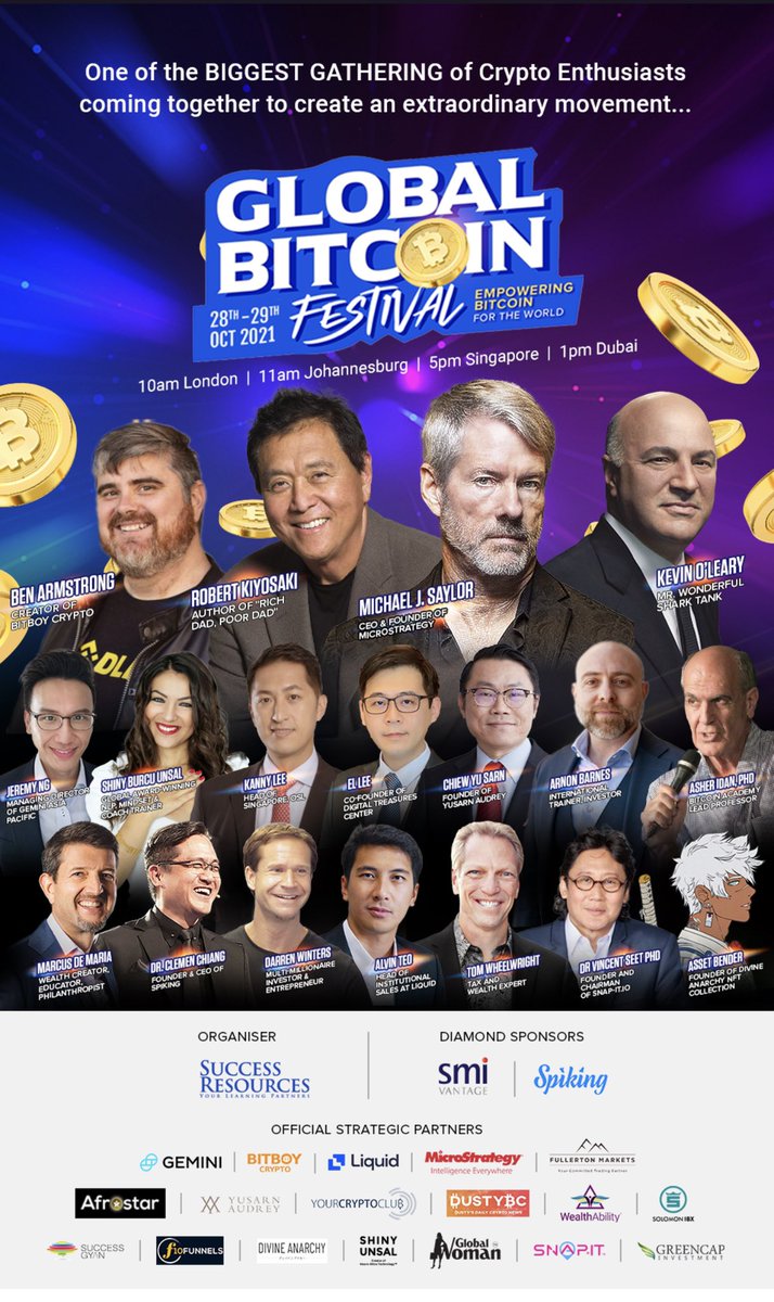 Our founder @AssetBender has been invited to speak at the Global Bitcoin Festival on Oct 29th along crypto titans Michael Saylor &amp; Kevin O’Leary from Shark Tank

He will be discussing the future of NFTs &amp; their importance in crypto. A huge win for #NFTs 

globalbitcoinfestival.com/gbf
