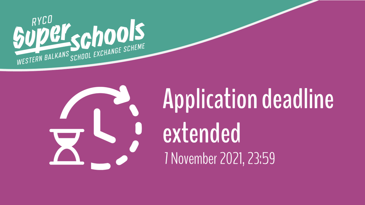 RYCOwb's tweet photo. Don’t miss a chance to become a #Superschool! 🚀

We are happy to announce that the application deadline for school #exchange programme is extended to Sunday, 07/11/21 &amp; you still have enough time to develop, improve &amp; submit joint ideas for activities with your partner ✅🔝👍 https://t.co/uBO1e3vu7q