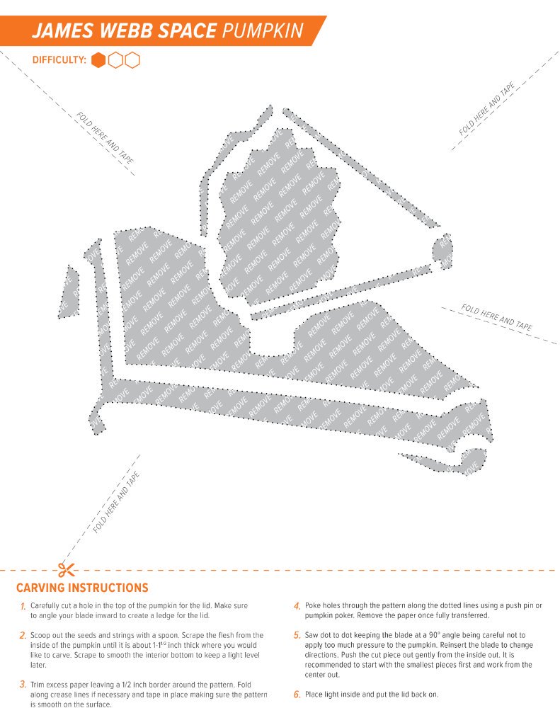 Pumpkin stencils showing the James Webb Space Telescope.