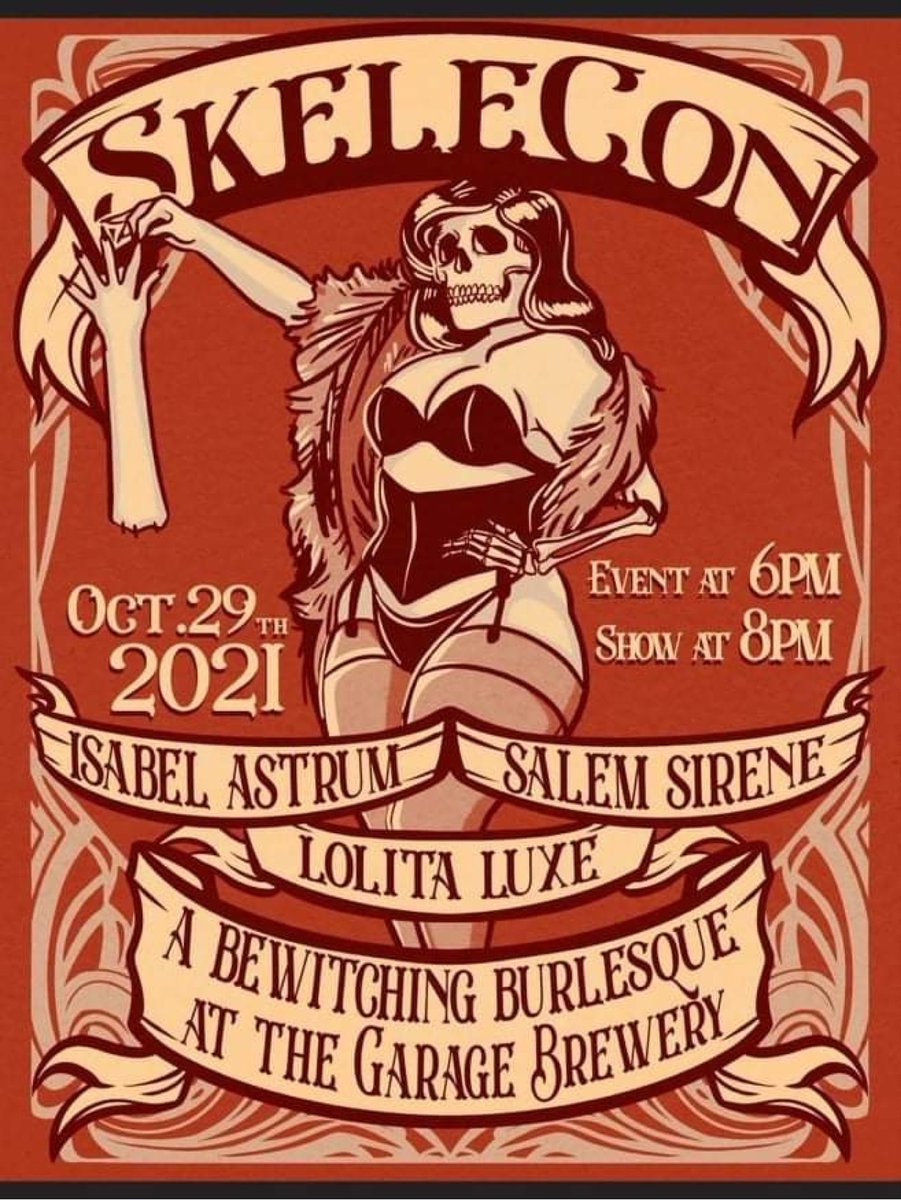 Do you have plans for Friday? You can catch us with Lolita Luxxe at The Garage Brewery in Chesapeake for Stormy Gail Art's first ever SKELECON! Event starts at 6 PM, with burlesque performances beginning at 8 PM. 

***THIS IS A FREE EVENT***