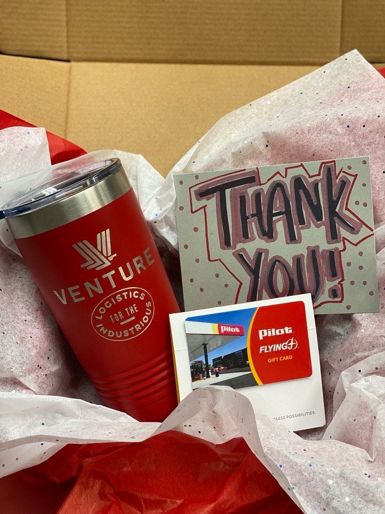 Submit your photos this Friday on Facebook for a chance to win your very own CUSTOM Venture Tumbler and $50 Pilot Gift Card! ⁠
⁠
#DriverPhotoContest #Giveaway #Facebook #ThankYouDrivers #Tumbler #GiftCard #Trucking