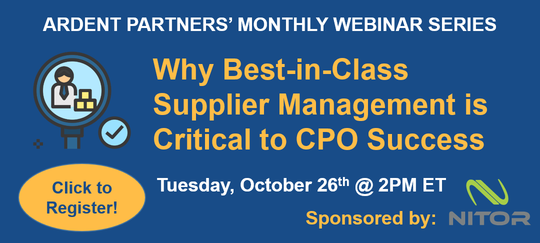 If you have an hour today, consider joining me @ 2 PM ET on my latest webinar 'Why Best-in-Class Supplier Management is Critical to CPO Success'. Even if you can't attend, register and you'll receive the slides to this great event: ow.ly/kVST50GtqTh #procurement #CPO