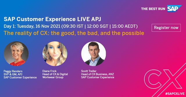 BenKyaw's tweet photo. We are three weeks away from our biggest #CX #event of the year, #SAPCXLIVE APJ 2021. Here’s where you can register and get your complimentary pass: https://t.co/t6jipvpXll https://t.co/PWEmWNOaN0 https://t.co/R3GzMpNjvh