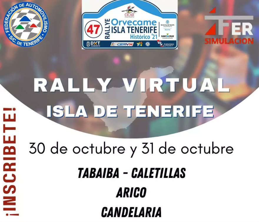 Llega la cuarta cita del Campeonato SIM RACING Rallyes y Rallysprint FIASCT 2021 con la celebración del #RallyeIslaTenerife.

Tabaiba-Caletillas, Arico y Candelaria, este último como tramo espectáculo, componen el atractivo rutómetro de la prueba.

🧐fiasct.com/simracing21.asp