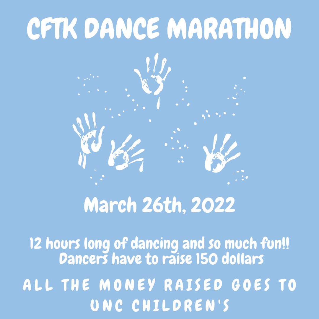 carolinaftk's tweet photo. Carolina for The Kids' Annual Dance Marathon is being held on March 26th, 2022 (in person)!!! Sign up now for 12 hours of dancing, entertainment and food all while supporting UNC Children's Hospital :) We hope to see you there! https://t.co/EIWL2cMNeG