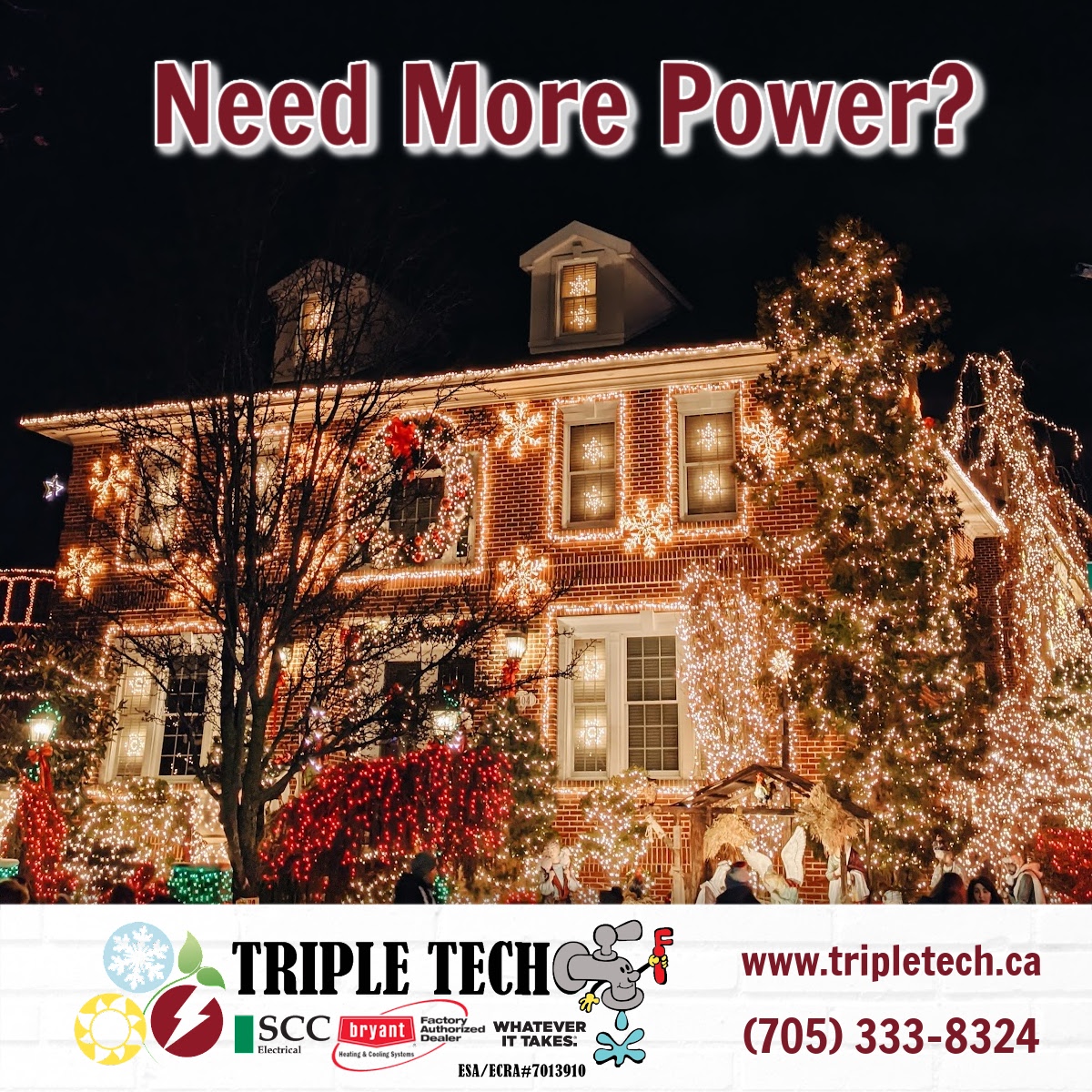 TripleTech4U's tweet image. Are you starting to plan your holiday decor? Do you need more power or outlets? 

Now is the time to give our Electrical Division a call at 705-333-8324. Let’s get you powered up! 

#holidaylights #xmaslights #electricaloutlets #electricalupgrades #electricians