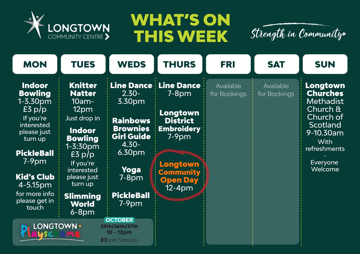 What's on this week!
If you would like any info on the below events and sessions please feel free to contact us.