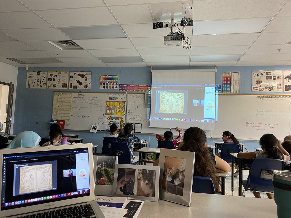 Mustard28's tweet photo. Our #frostfire4s are learning about #earlycivilizations through a virtual visit to the @AgaKhanMuseum today! Ss got to see ancient artifacts like an astrolabe & some books to learn about early technologies in various civilizations like Spain and Iran. @TribuneDrive @PeelSchools https://t.co/Ad8tJXASW5