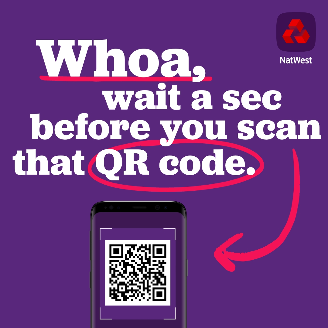 NatWest_Help's tweet photo. Think before you scan QR codes by parking meters or bus stops. Criminals could have put them there to steal your money. With QR codes, scammers don’t need your email or phone number. Just hovering your phone’s camera over a code can give them all they need to pinch your cash.