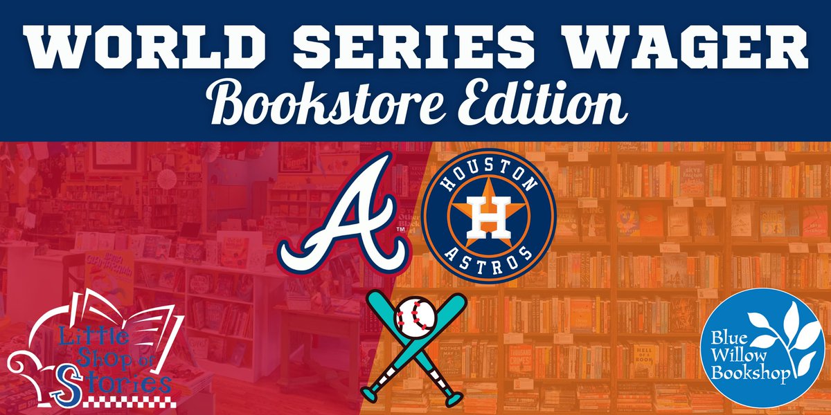 Little Shop (@lilshopostories) on Twitter photo It's game day and we've made a friendly #WorldSeries wager with <a href="/BlueWillowBooks/">Blue Willow Bookshop</a> in Houston, TX!
If the <a href="/astros/">Houston Astros</a> win the series, Little Shop will donate to <a href="/BooksBtnKids/">Books Between Kids</a>. If the <a href="/Braves/">Atlanta Braves</a> win, Blue Willow will donate to @DEF_DecaturGA.
Let's play ball (for a good cause)!⚾️ It's game day and we've made a friendly #WorldSeries wager with <a href="/BlueWillowBooks/">Blue Willow Bookshop</a> in Houston, TX!
If the <a href="/astros/">Houston Astros</a> win the series, Little Shop will donate to <a href="/BooksBtnKids/">Books Between Kids</a>. If the <a href="/Braves/">Atlanta Braves</a> win, Blue Willow will donate to @DEF_DecaturGA.
Let's play ball (for a good cause)!⚾️
