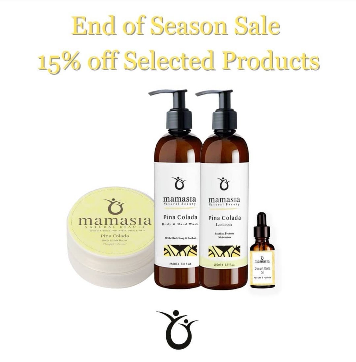 mamasiabeauty's tweet photo. Last week of our End of Season #Sale #Save15% on our sensuously #sweet #PinaColada Body Wash, Lotion &amp; Butter and our #glowup #Desertdate oil. #Offer ends 31st Oct! https://t.co/AWf7OhcLwa