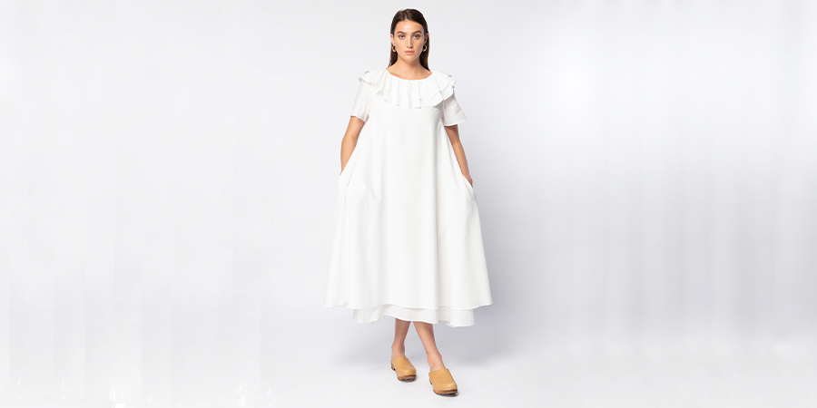 RakhaLtd's tweet photo. With subtle details on the sleeve and collar, the Maxi Ruffles Dress is an angelic homage to classic design ideals 🤍

#rakhaofficial #onepercentfortheplanet #whitedress #organicdress #organiccotton #sustainablestyle #sustainablefashion https://t.co/nIQap9Nu7r