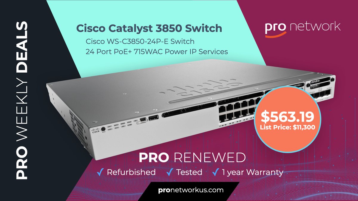 Pronetworkus1's tweet photo. Find out how a Pro Renewed Cisco Catalyst 3850 Switch can empower your business!

Learn more: https://t.co/sW5uGIzBYA https://t.co/PIQ2tk9wee