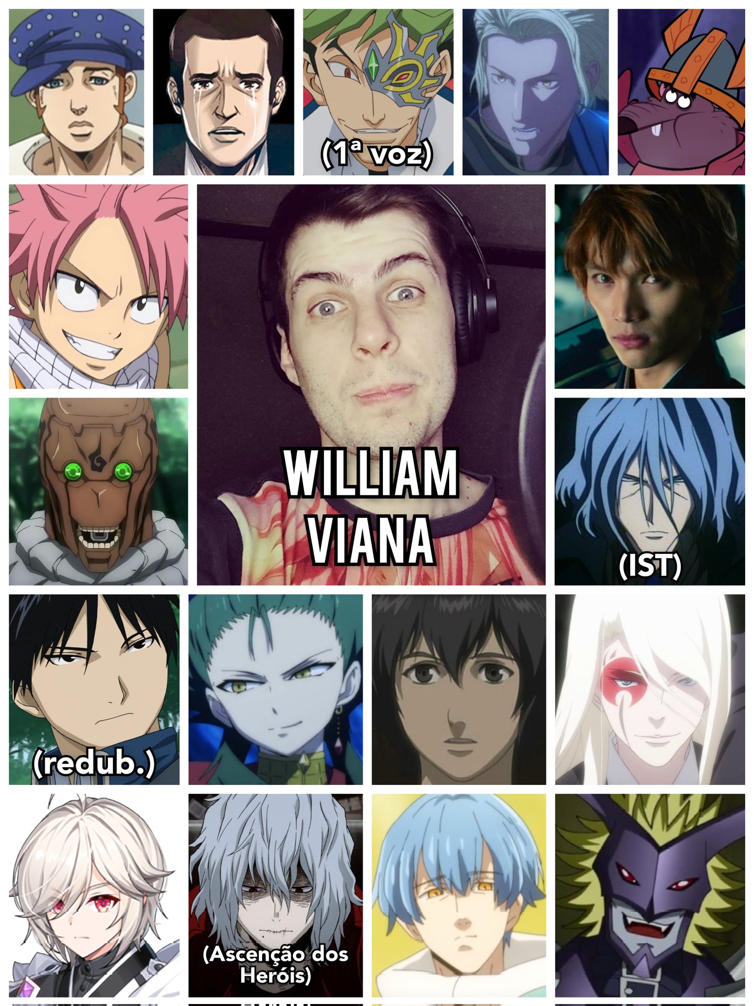 Personagens Com os Mesmos Dubladores! on X: De suas raízes em fandubs, o  fantástico dublador e diretor William Viana tá arrasando demais em seus  trabalhos! William é conhecido por dublar o Natsu