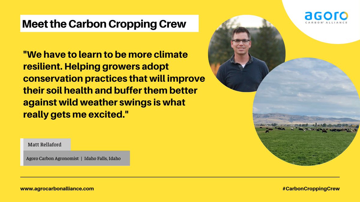 AgoroCarbonUS's tweet photo. Get to know our #CarbonCroppingCrew Agronomist @Rellagro. He's driven to help growers adopt #conservationpractices that will improve #soilhealth and buffer them best against wild weather swings.
📍: Idaho Falls, ID
🎓: @NDSU @BYU + a MS in Plant Science
🏈: @OhioStateFB @Vikings https://t.co/KhfDmaARLW